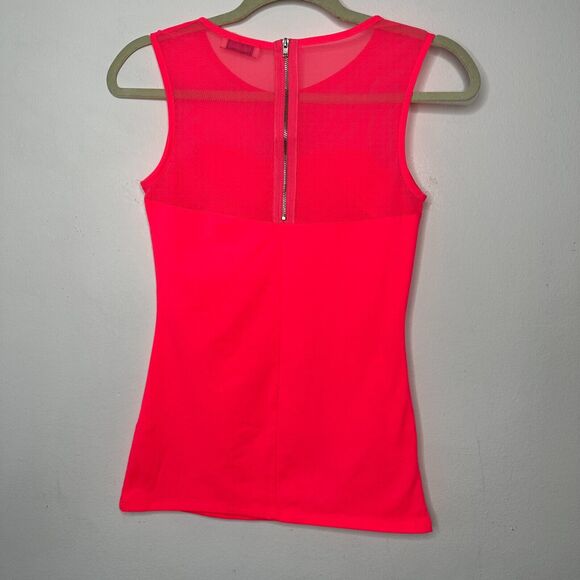 Pull & Bear Florescent Pink Sleeveless Cotton and Sheer Mesh Top Back Zip XS - Picture 3 of 10